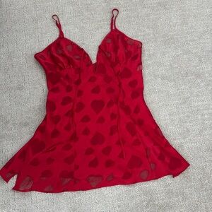Frederick’s of Hollywood hearts lace red chemise teddy lingerie dress mini